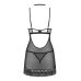 Сорочка с глубоким декольте и чокером и стрингами черного цвета Obsessive Donarella chemise & thong размеры XS/S