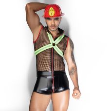 Мужской эротический костюм пожарного для эротических игр черного цвета JSY 9152 размер One Size