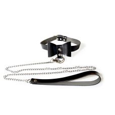 Чокер з бантиком та повідцем зі штучної шкіри чорний Art of Sex Butterfly