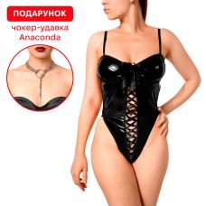 Сексуальне лаковане боді на шнурівці чорне Art of Sex Josephine розмір M