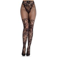 Колготки с сетчатой ​​отделкой на бедрах черного цвета Leg Avenue Dahlia Lace размер One Size