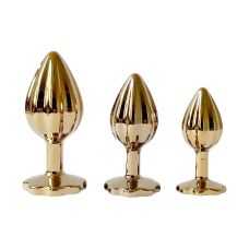 Набір анальних пробок різних розмірів золотистого кольору із чорними камінчиками LOCKINK YEAHWOW Nympho Butt Plug Set