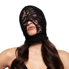 Маска на голову с вырезом для рта черная Bedroom Fantasies Lace BDSM Mask