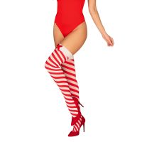 Чулки полосатые красно белые Obsessive Kissmas stockings размеры S/M