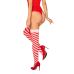 Чулки полосатые красно белые Obsessive Kissmas stockings размеры L/XL
