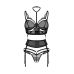 Комплект женского белья из 3х предметов черный Obsessive Premisis crotchless set размеры L/XL