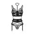 Комплект женского белья из 3х предметов черный Obsessive Premisis crotchless set размеры L/XL