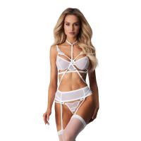 Комплект женского белья из 3х предметов белый Obsessive Premisis crotchless set размеры 2XL/3X