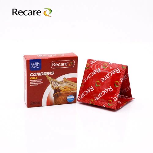 Презервативы с пупырышками и ребрами аромат Кола Recare Cola Dotted&Ribbed Condoms 3 штуки