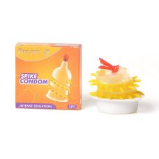 Презерватив прозрачный с усиками и спиралью шипов Recare Spike Condom Yellow 