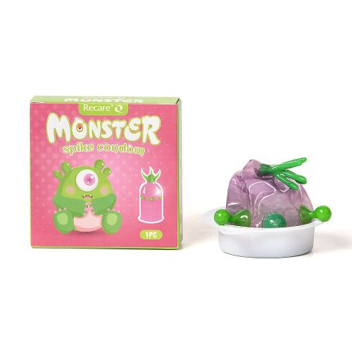 Рожевий презерватив з рядом кульок і вусиками на кінчику Recare Monster Spike Condom