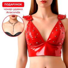 Лакований вініловий топ з червоними шипами Art of Sex Mistress розмір S