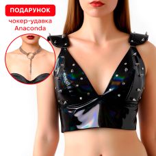 Лакований вініловий топ із шипами з ефектом голограми чорний Art of Sex Mistress розмір M