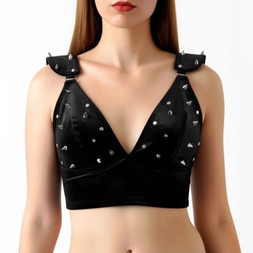 Топ із шипами з ефектом мокрого оксамиту чорний Art of Sex Mistress розмір S