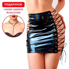 Лакована спідниця на шнурівці з ефектом голограми колір чорний Art of Sex Molly XS-M