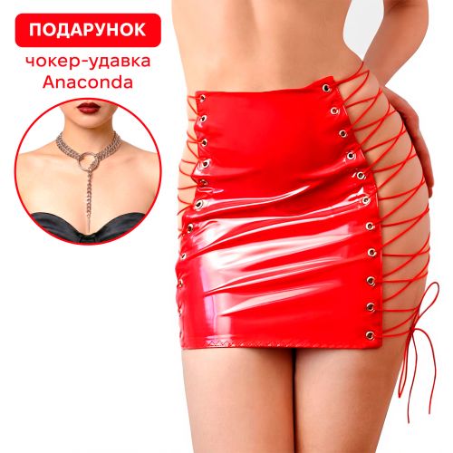 Лакированная юбка на шнуровке цвет красный Art of Sex Molly размеры L-2XL