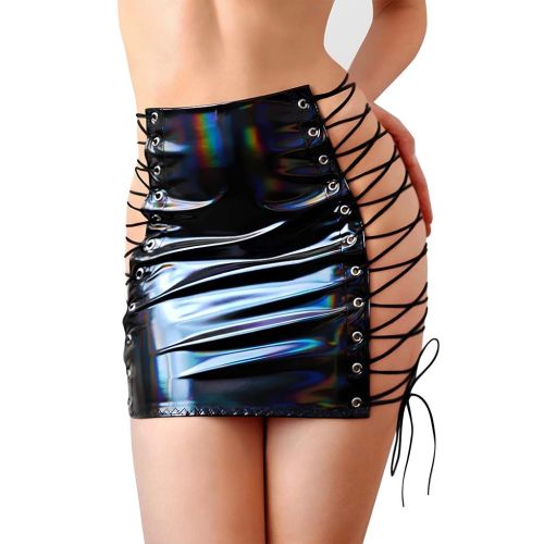 Лакована спідниця на шнурівці із ефектом голограми колір чорний Art of Sex Molly розміри L-2XL