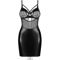 Эротическая сорочка и стринги черного цвета Obsessive Dominna chemise &amp; thong размеры 2XL/3XL