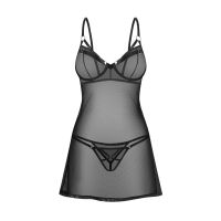 Сорочка прозрачная черная Obsessive Euridia chemise &amp; tanga размеры XS/S