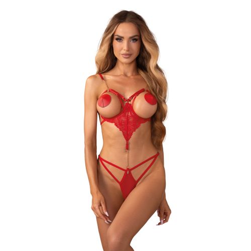 Боді відверте червоного кольору Obsessive Matildea crotchless teddy розміри L/XL