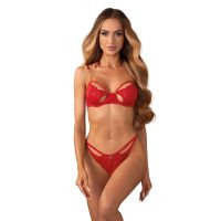 Еротичний комплект з відкритим доступом мереживний червоний Obsessive Matildea 2-pcs crotchless set розміри L/XL