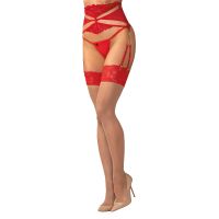 Чулки с кружевным верхом красного цвета Obsessive Matildea stockings размеры L/XL
