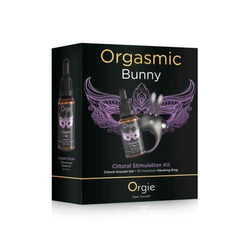 Набор для секса возбуждающие капли и эрекционное виброкольцо Orgie Orgasmic Bunny