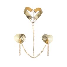 Пестис-сердечки с кисточками и чокером золотистые JSY Nipple Sticker модель RT236114 