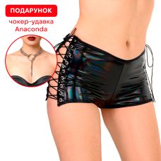 Лаковані шортики на чорні шнурівці з ефектом голограми Art of Sex Kylie розміри L-2XL