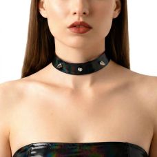 Лакированный чокер с шипами цвет черный с эффектом голограммы Art of Sex Mistress размер S