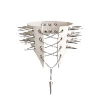 Чокер комір з шипами натуральна шкіра колір білий Art of Sex Ariadne розміри L-2XL