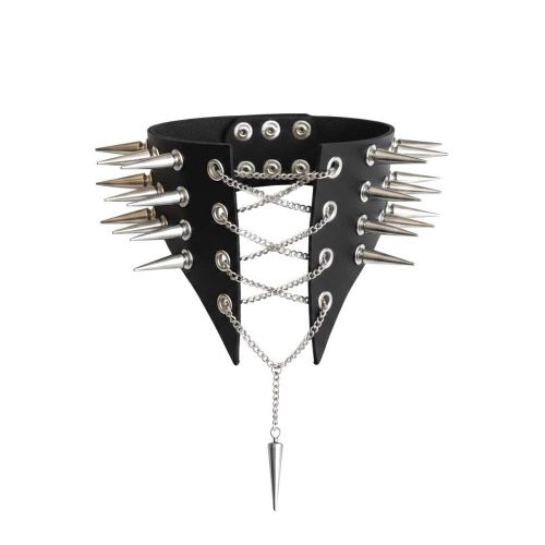 Чокер комір з шипами натуральна шкіра колір чорний Art of Sex Ariadne розміри L-2XL