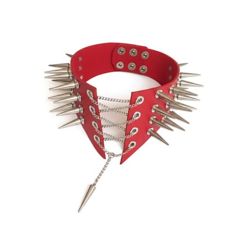 Чокер комір з шипами екошкіра колір червоний Art of Sex Ariadne розміри XS-M