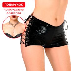 Шортики на шнурівці чорні з ефектом оксамиту Art of Sex Kylie розміри L-2XL