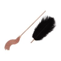 Лоскіт з металевим флоггером 2в1 чорно золотистий Rosy Gold - Feather Tickler &amp; Whip