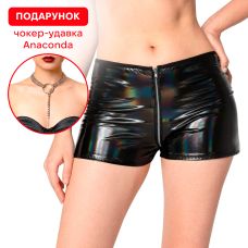Лаковані шортики на блискавці чорний колір з ефектом голограми Art of Sex Jarina розмір M
