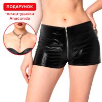 Шортики на блискавці чорний колір з ефектом мокрого оксамиту Art of Sex Jarina розмір S
