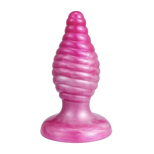 Анальная пробка на присоске ребристая розовая SilexD Fantasy Cherry Plug размер M 