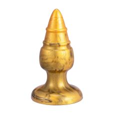 Анальная пробка на присоске ребристая золотистая SilexD Fantasy Goldy Plug размер M 