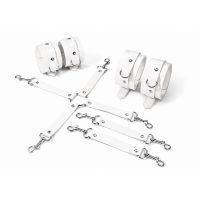 Набор для БДСМ из 3-ех предметов натуральная кожа белого цвета Feral Feelings BDSM Kit 3 наручники, поножи, крестовина