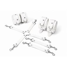 Набор для БДСМ из 3-ех предметов натуральная кожа белого цвета Feral Feelings BDSM Kit 3 наручники, поножи, крестовина