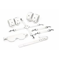 Набор для БДСМ из 5-ти предметов натуральная кожа белого цвета Feral Feelings BDSM Kit 5 наручники, поножи, крестовина, маска, паддл