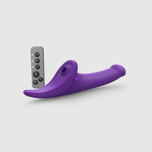 Вібронасадка для страпону з вакуумною стимуляцією фіолетова Strap-On-Me Multi Orgasm Dildo розмір M