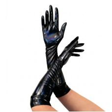 Глянсові вінілові рукавички чорний колір з ефектом голограми Art of Sex - Lora розмір S