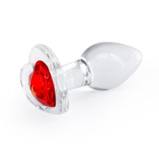 Скляний анальний затор з червоним камінчиком у формі серця NS Novelties Crystal - Desires - Red Heart розмір Small