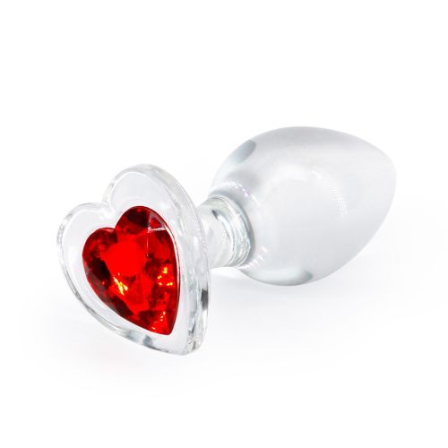 Скляна анальна пробка з червоним камінчиком у формі серця NS Novelties Crystal - Desires - Red Heart розмір Medium