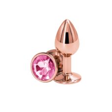 Анальний затор золотистий з рожевим камінчиком NS Novelties Rear Assets - Rose Gold розмір Small