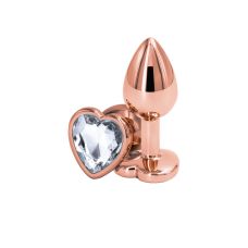 Анальная пробка золотистая с камушком прозрачным по форме сердца NS Novelties Rear Assets - Rose Gold Heart размер Small