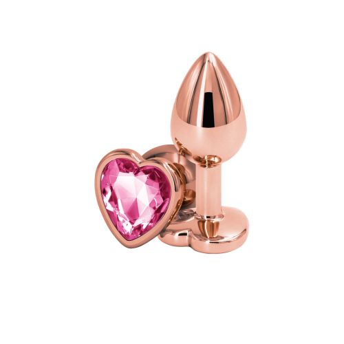 Анальная пробка золотистая с камушком розовым по форме сердца NS Novelties Rear Assets - Rose Gold Heart размер Small