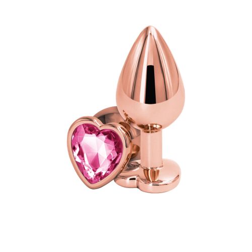 Анальна пробка золотиста з рожевим камінчиком за формою серця NS Novelties Rear Assets - Rose Gold Heart розмір Medium